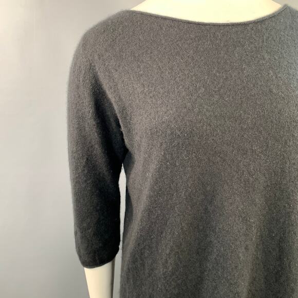 THE ROW Size L Black Cashmere Silk 3/4 Sleeves Scoop Neck Pullover - Picture 6 of 8